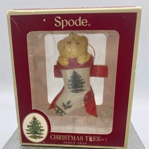 Spode Christmas Tree Collection Porcelain Teddy Bear In Stocking Ornament NIB